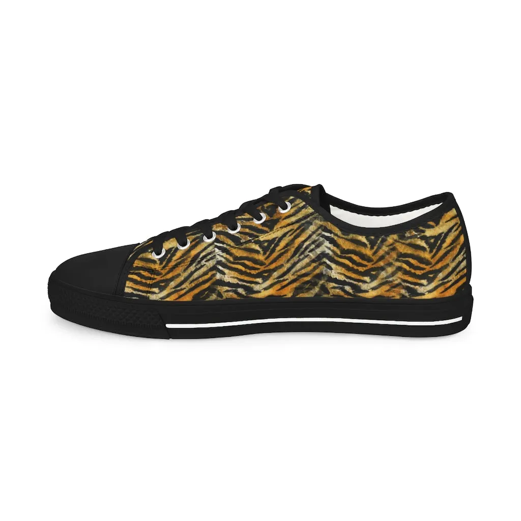 Orange Tiger Striped Low Tops, Best Designer Orange Tiger Striped Animal Printed Men's Low Top Sneakers (US Size: 5-14)