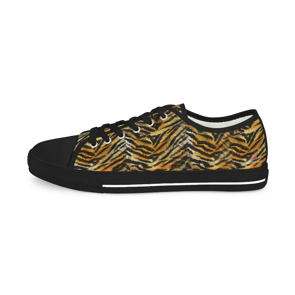 Orange Tiger Striped Low Tops, Best Designer Orange Tiger Striped Animal Printed Men's Low Top Sneakers (US Size: 5-14)