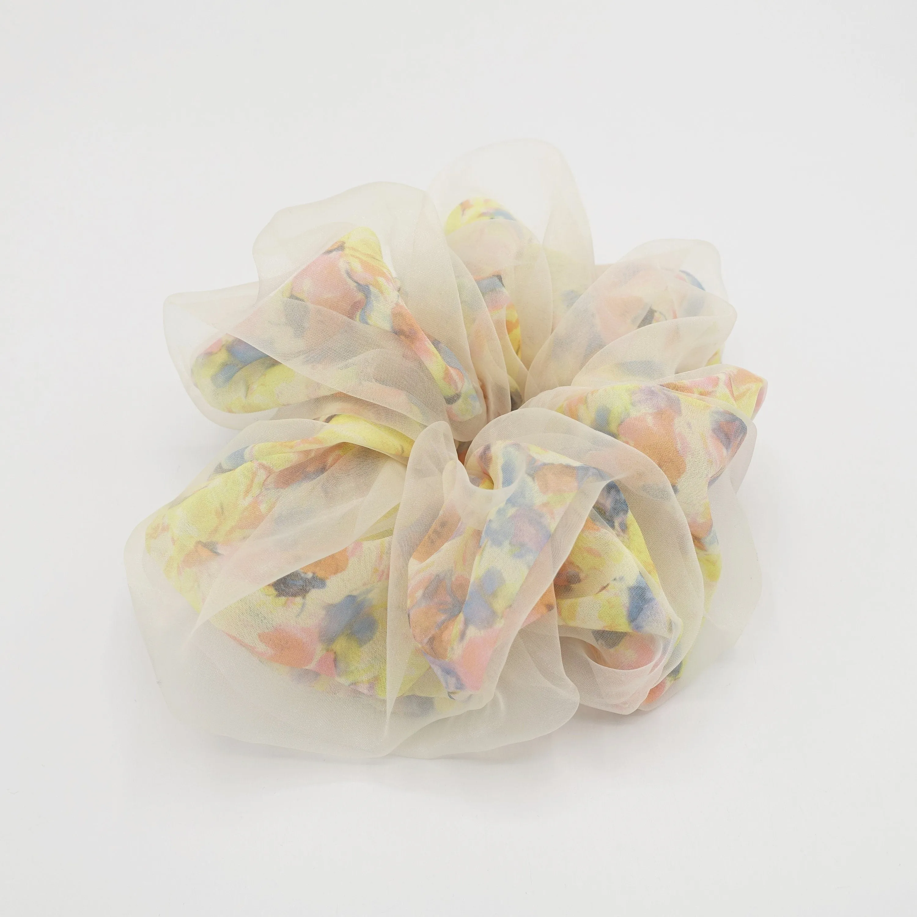 organza covered floral chiffon scrunchies see through hair scrunchie for women