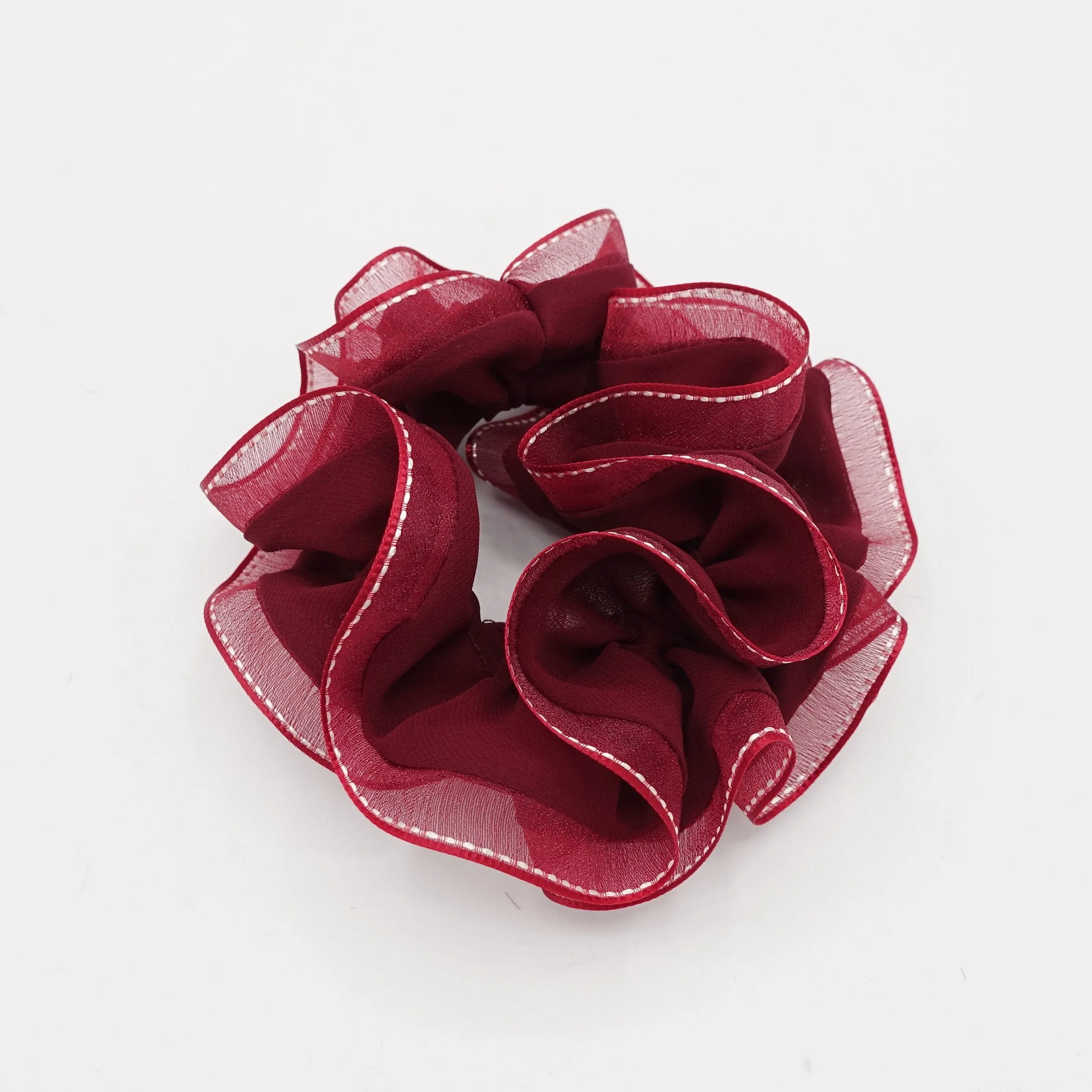 organza edge scrunchies stitch trim chiffon scrunchie woman hair accessory