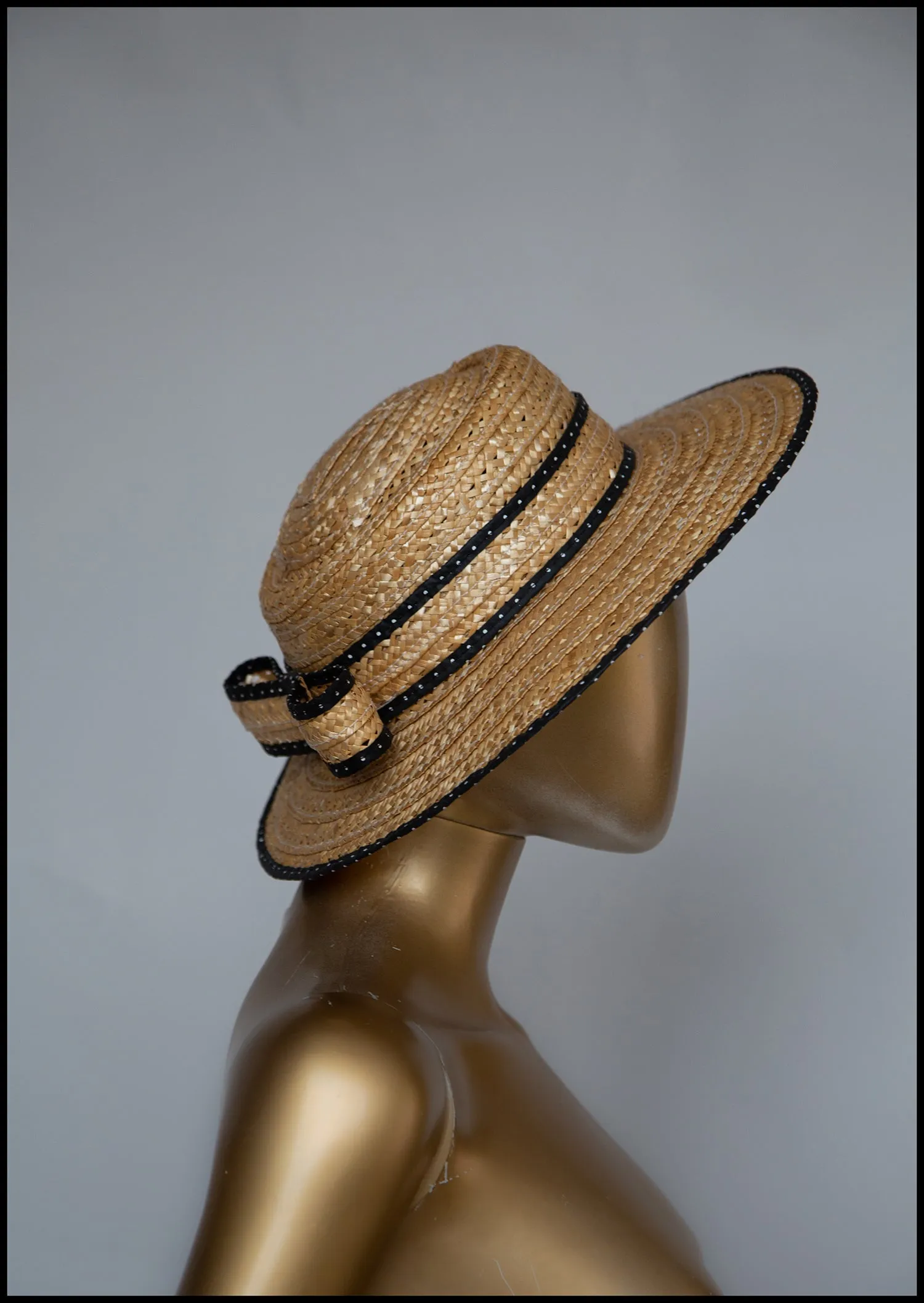 Original Vintage 1980s Polkadot Straw Boater