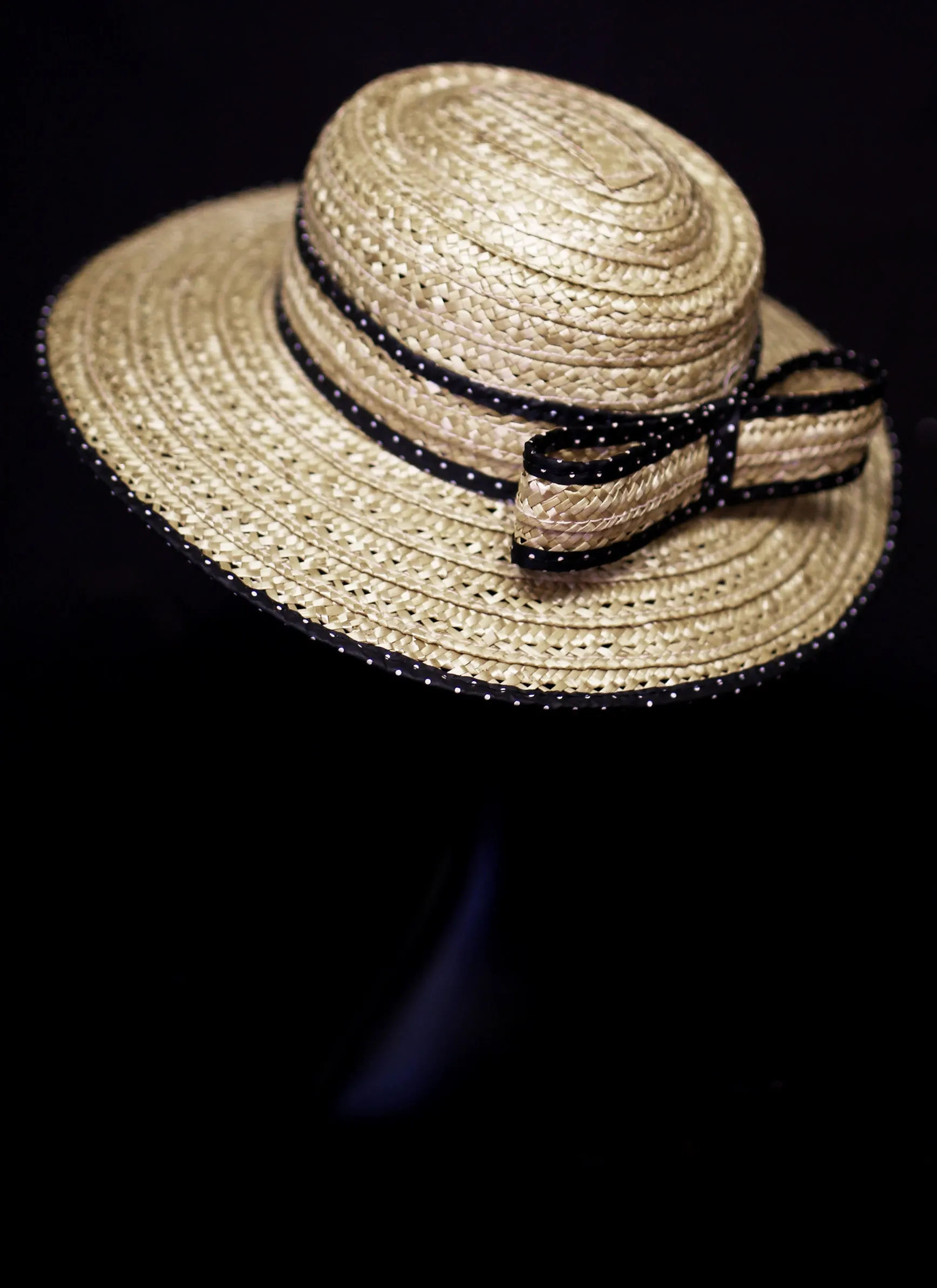 Original Vintage 1980s Polkadot Straw Boater