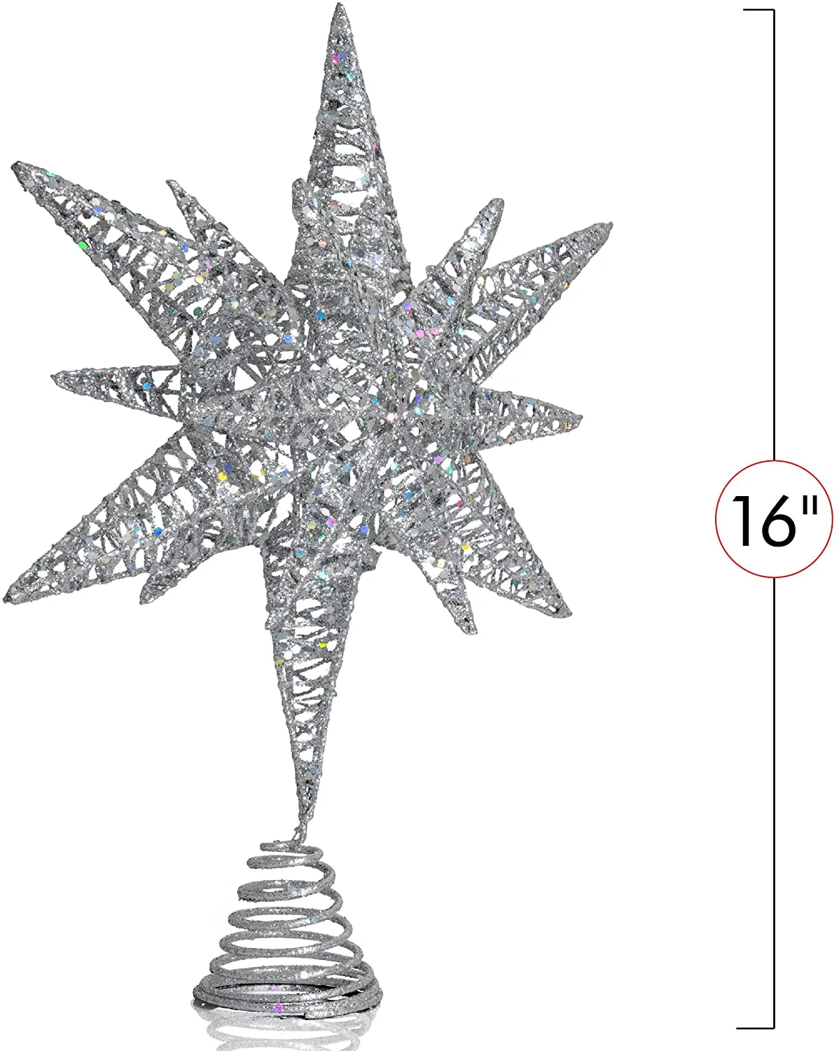 Ornativity Silver Star Tree Topper – Christmas Silver 3D Glitter Star Ornament Treetop Decoration