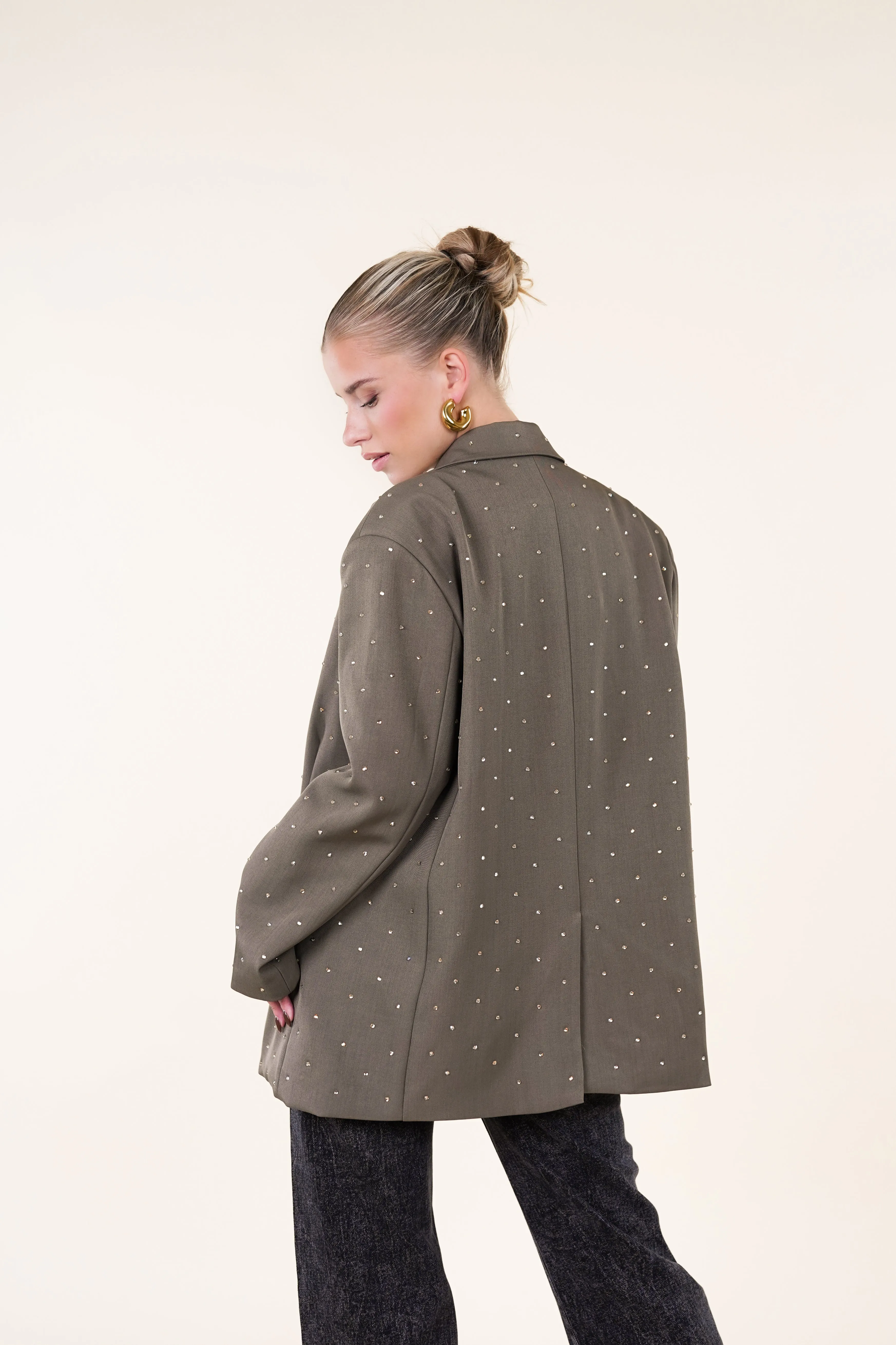 Oversized blazer met diamanten taupe - Fleur