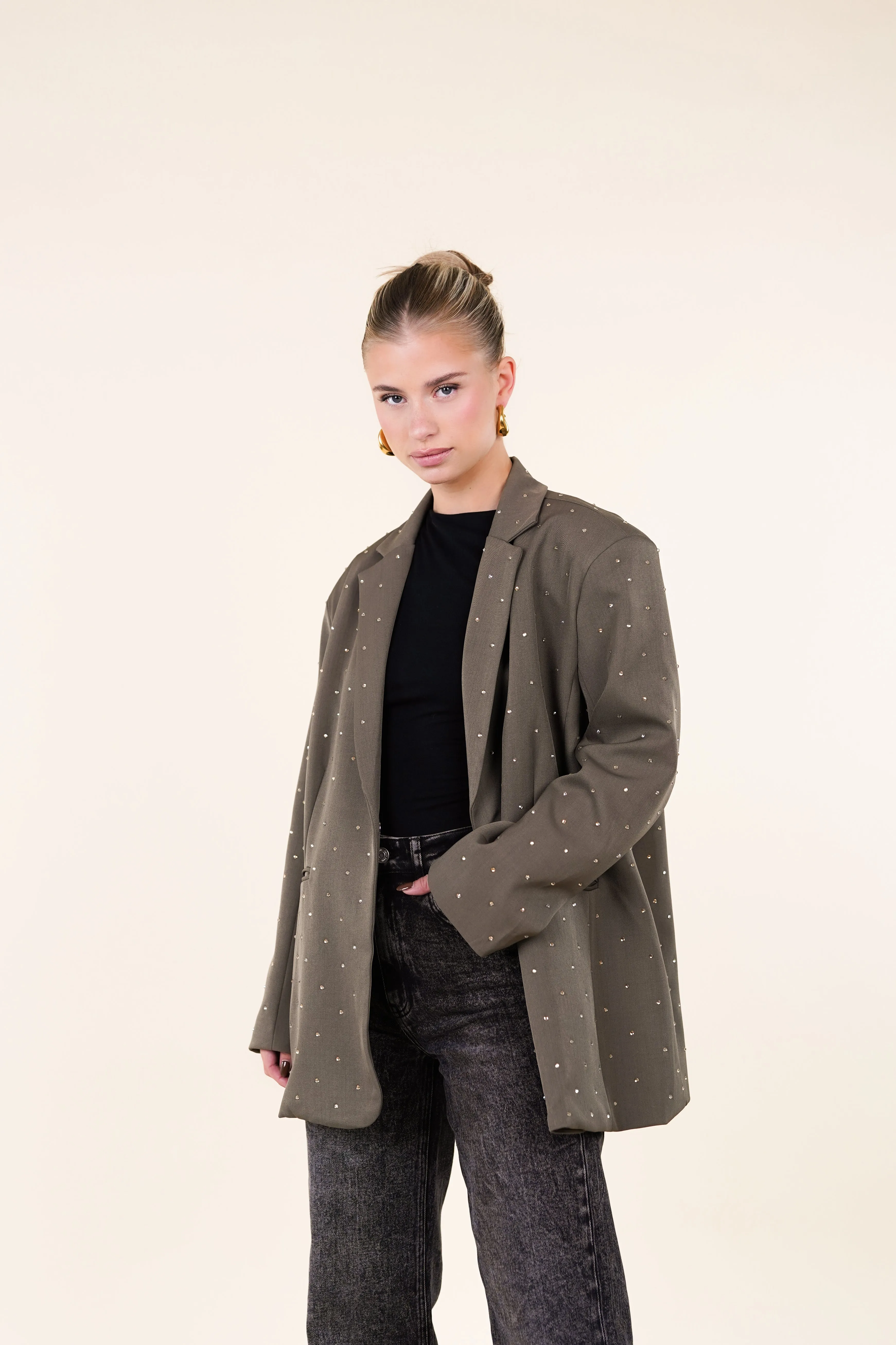 Oversized blazer met diamanten taupe - Fleur