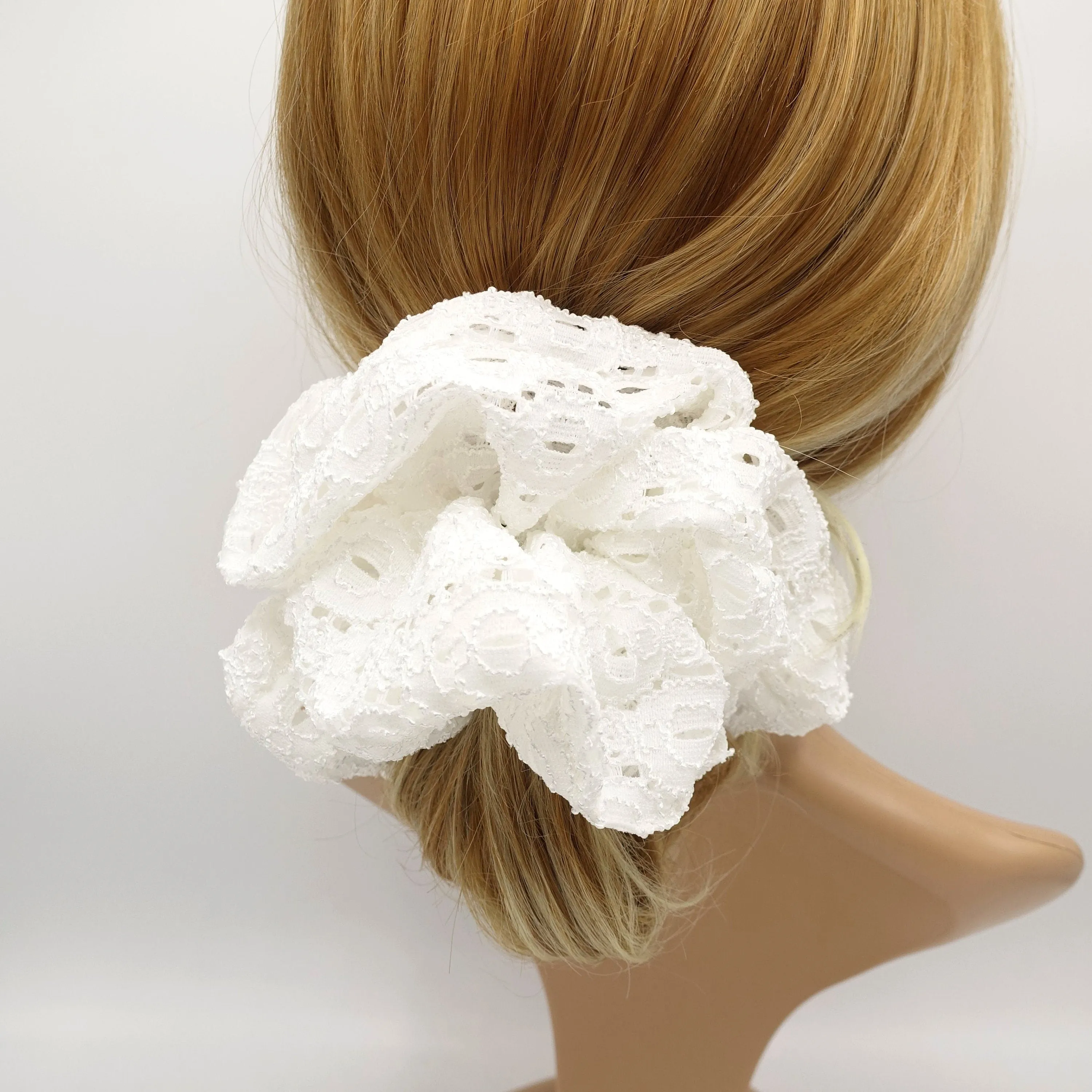 oversized eyelet lace scrunchies big scrunchies elastic hair accessory for women