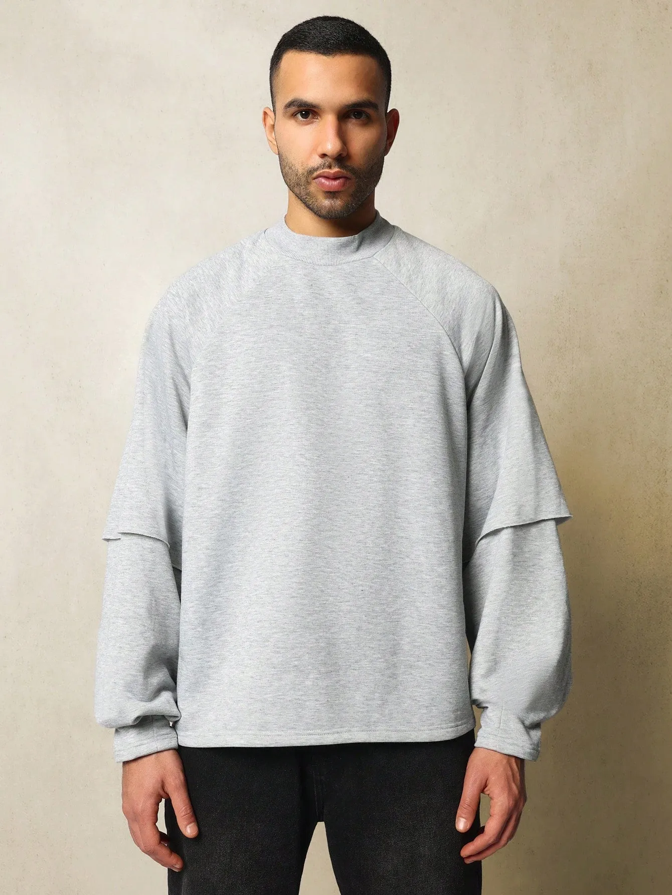 Oversized Fit Double Layer Raglan Sleeve Sweatshirt