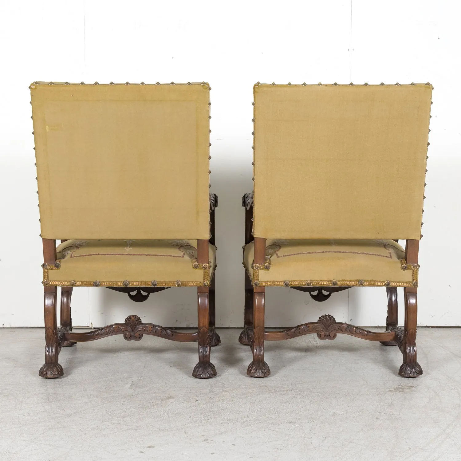 Pair of Early 19th Century French Louis XIV Style Carved Walnut Fauteuils or Armchairs