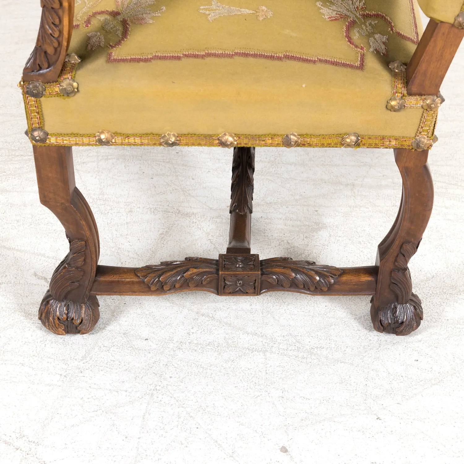 Pair of Early 19th Century French Louis XIV Style Carved Walnut Fauteuils or Armchairs