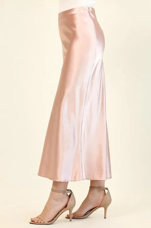 Pale Rose Glossy Satin Mermaid Midi Skirts