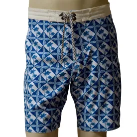 Palm Tree Motif Men's Lasso Waist Boardshorts with Pockets, Quick Dry Board Shorts, Beach Shorts, Swim Trunks, Sportwear