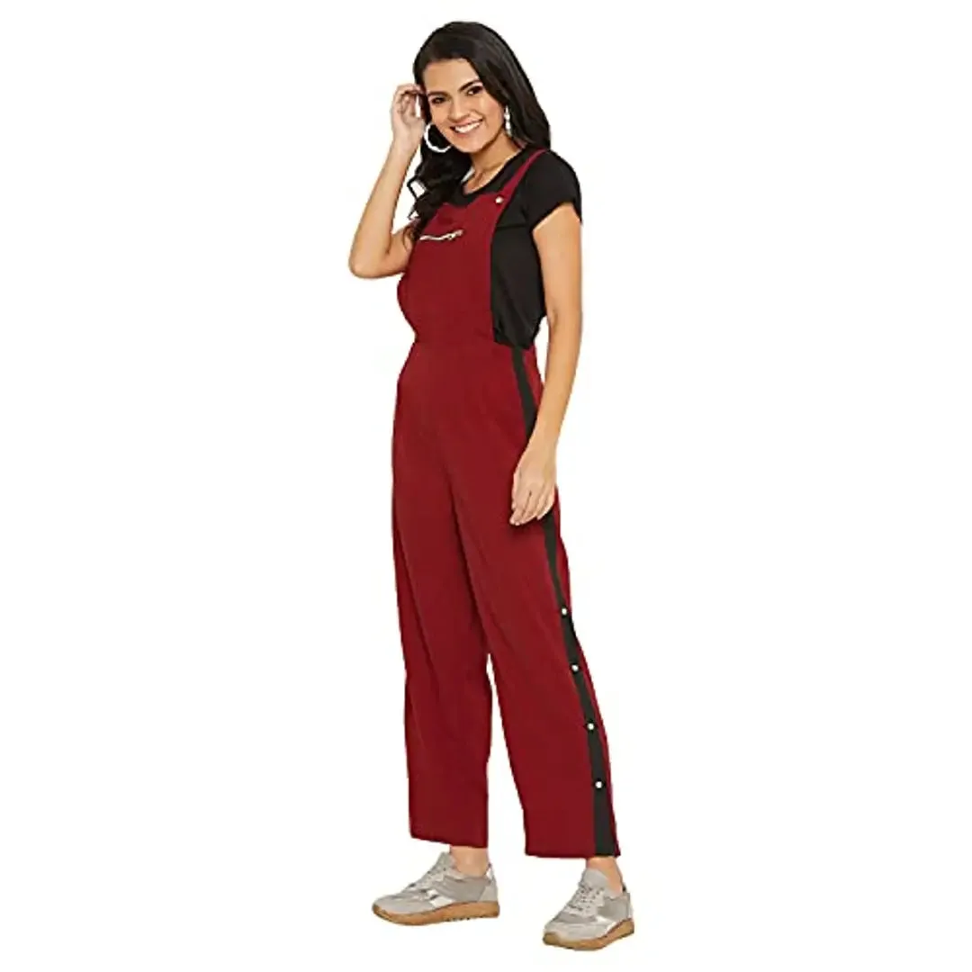 PANIT Women's Solid dungarees with side stripes