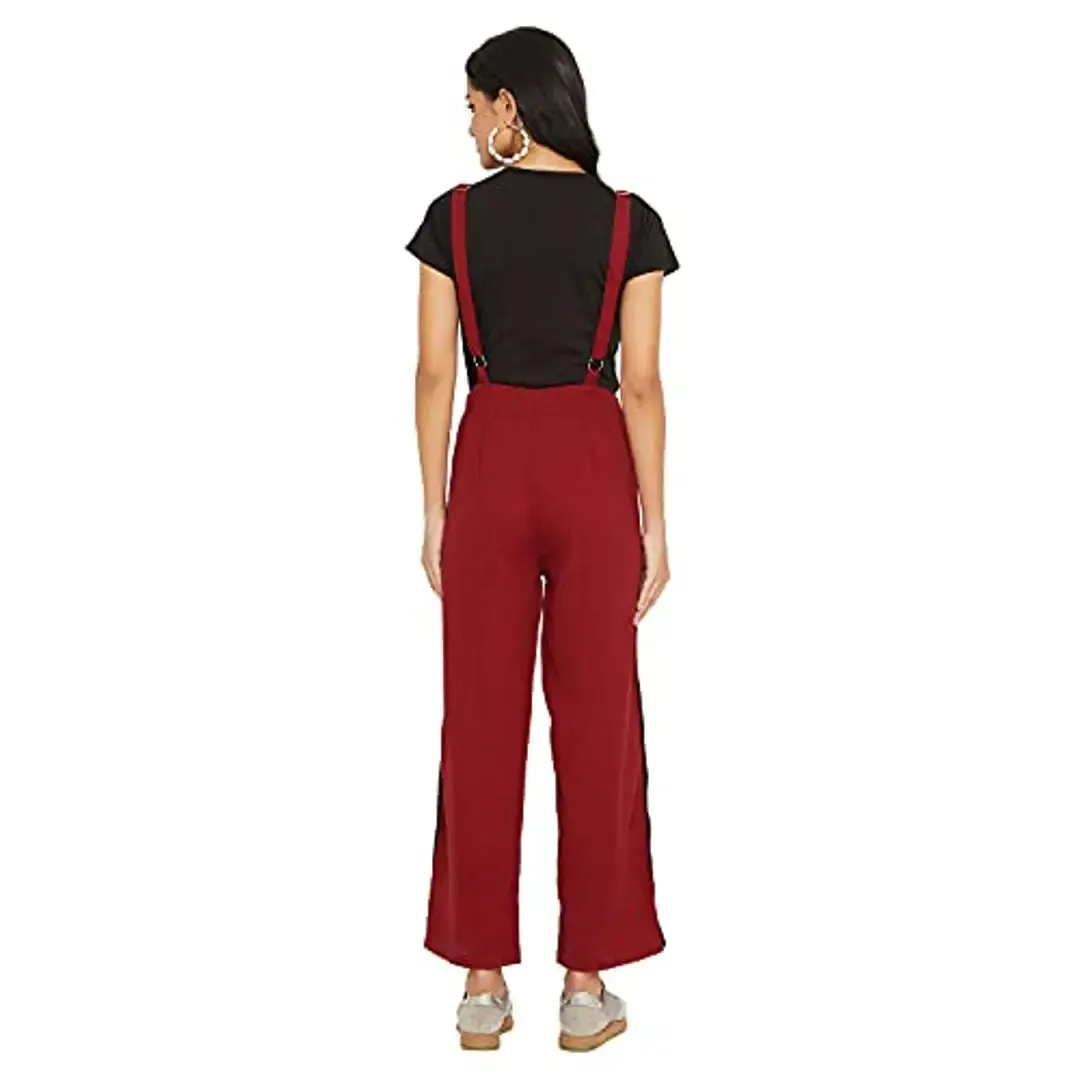 PANIT Women's Solid dungarees with side stripes