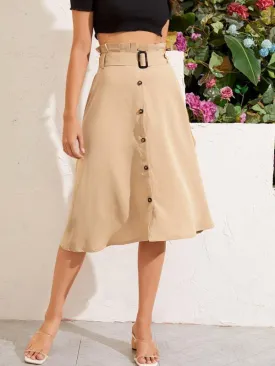 Paperbag Waist Button Up Belted Skirt