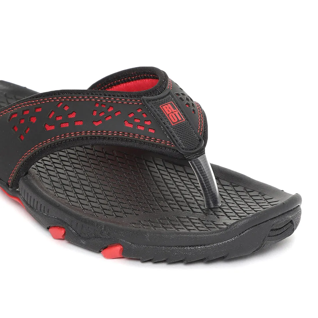 Paragon Black and Red Ultra-Durable Everyday Flip Flops for Men