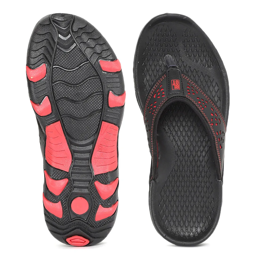 Paragon Black and Red Ultra-Durable Everyday Flip Flops for Men