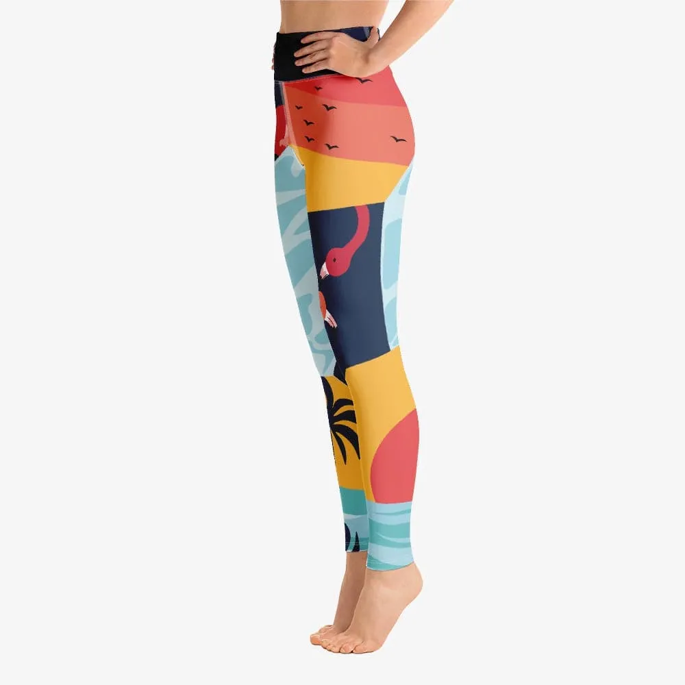 Patterned Leggings "Flamingo" Blue/Yellow