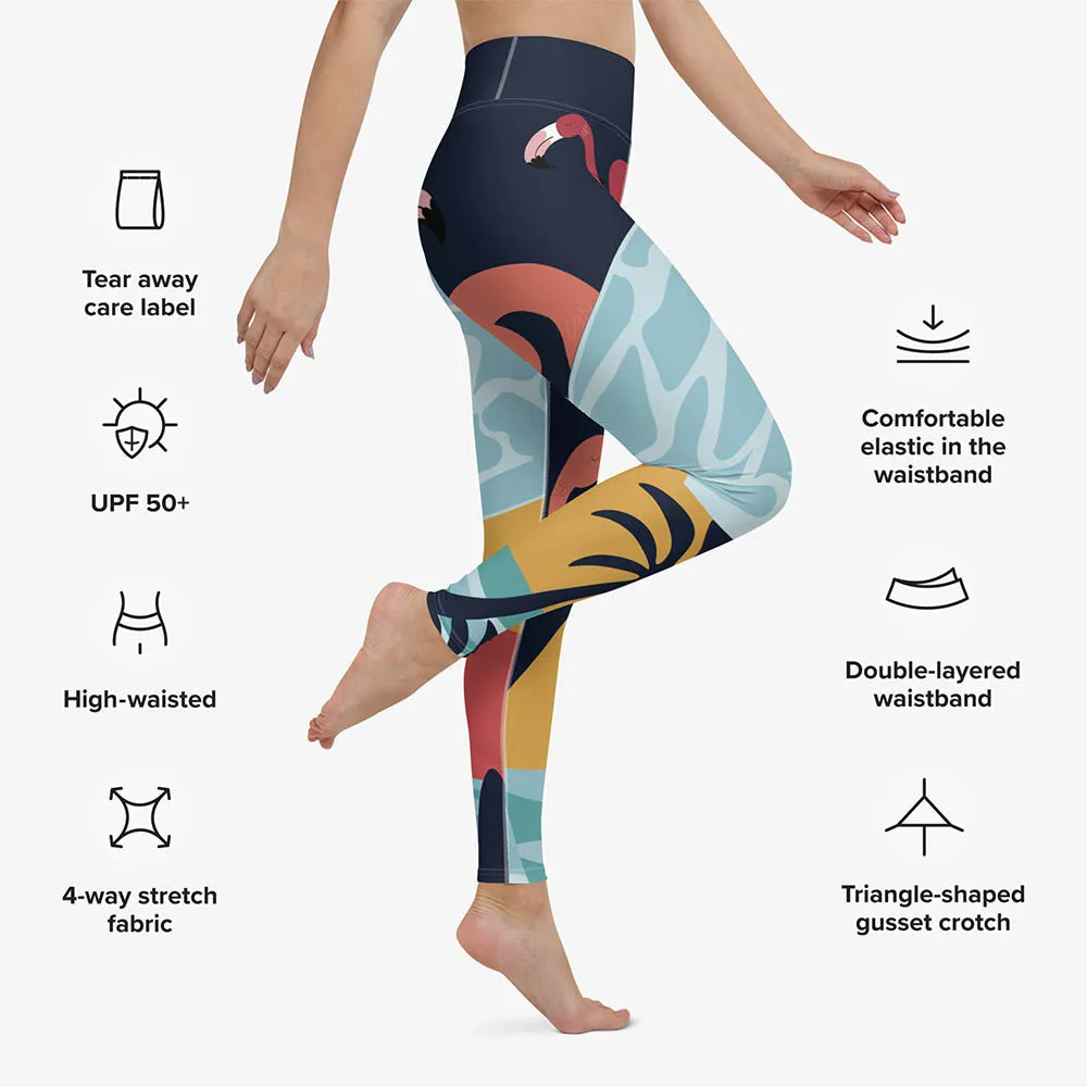 Patterned Leggings "Flamingo" Blue/Yellow