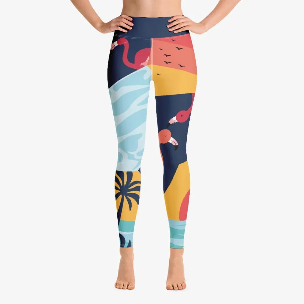 Patterned Leggings "Flamingo" Blue/Yellow