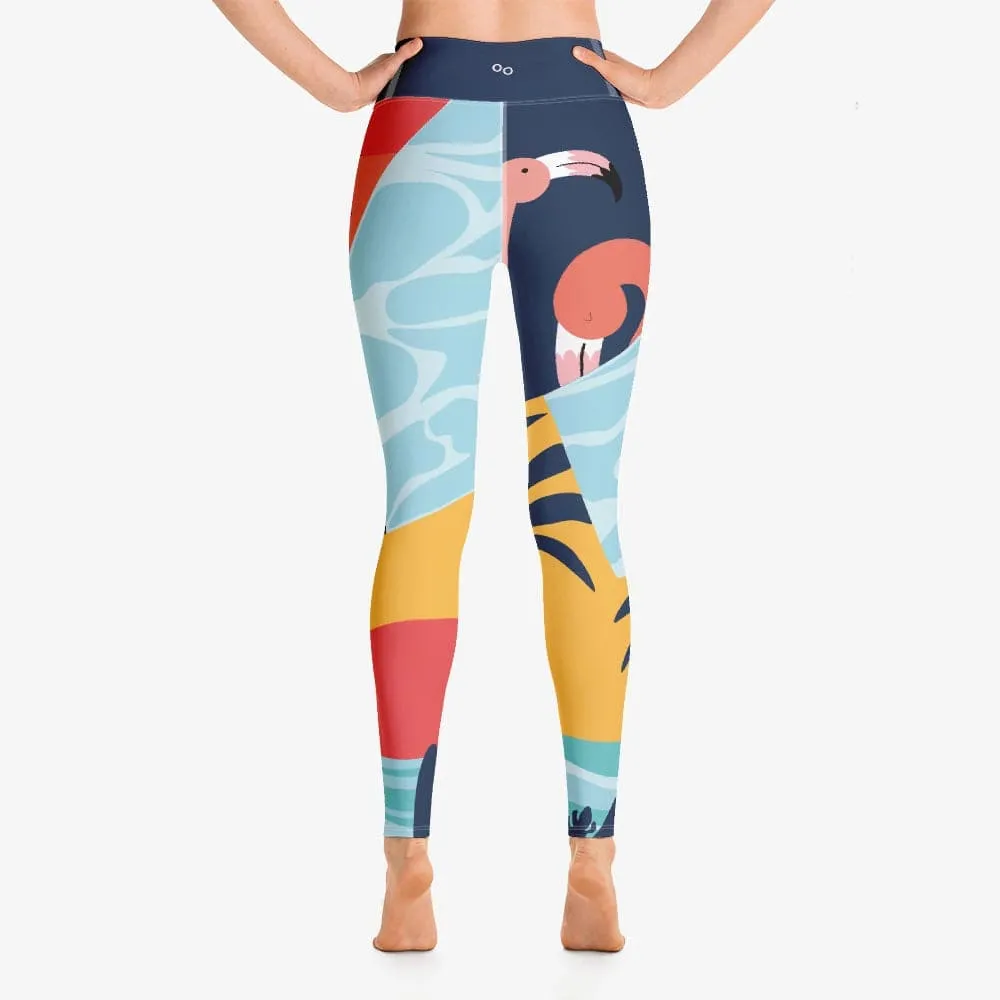 Patterned Leggings "Flamingo" Blue/Yellow