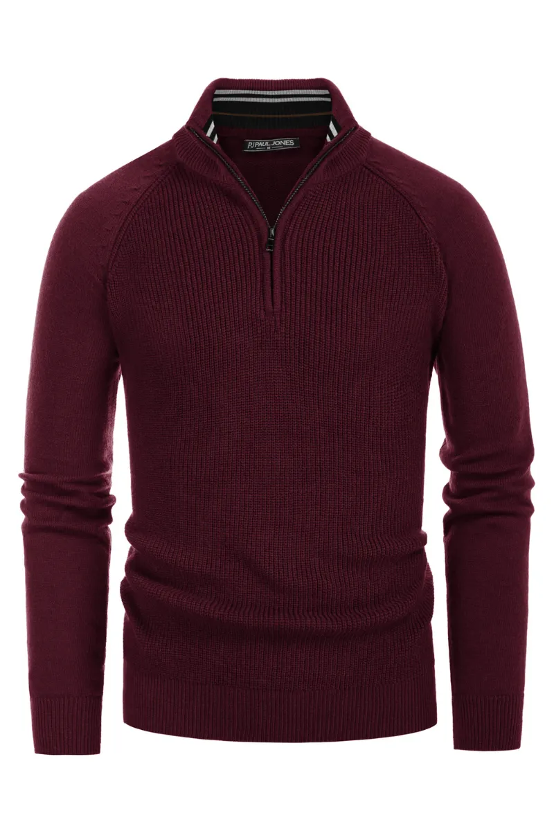 Paul Jones Men's Quarter Zip Sweater Casual Mock Neck Pullover Slim Fit Knit Polo Sweater