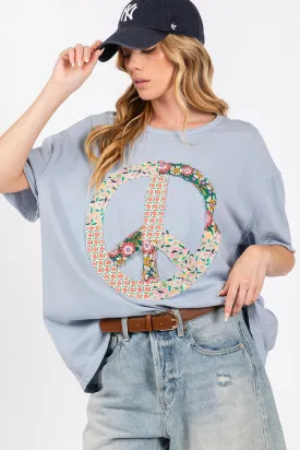 Peace Sign Round Neck Half Sleeve T-Shirt