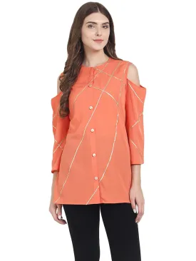 Peach 3/4Th Sleeve Crepe Tunics With Gotta Work