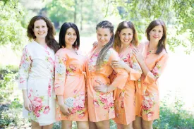 Peach Cabbage Roses Pattern Bridesmaids Robes