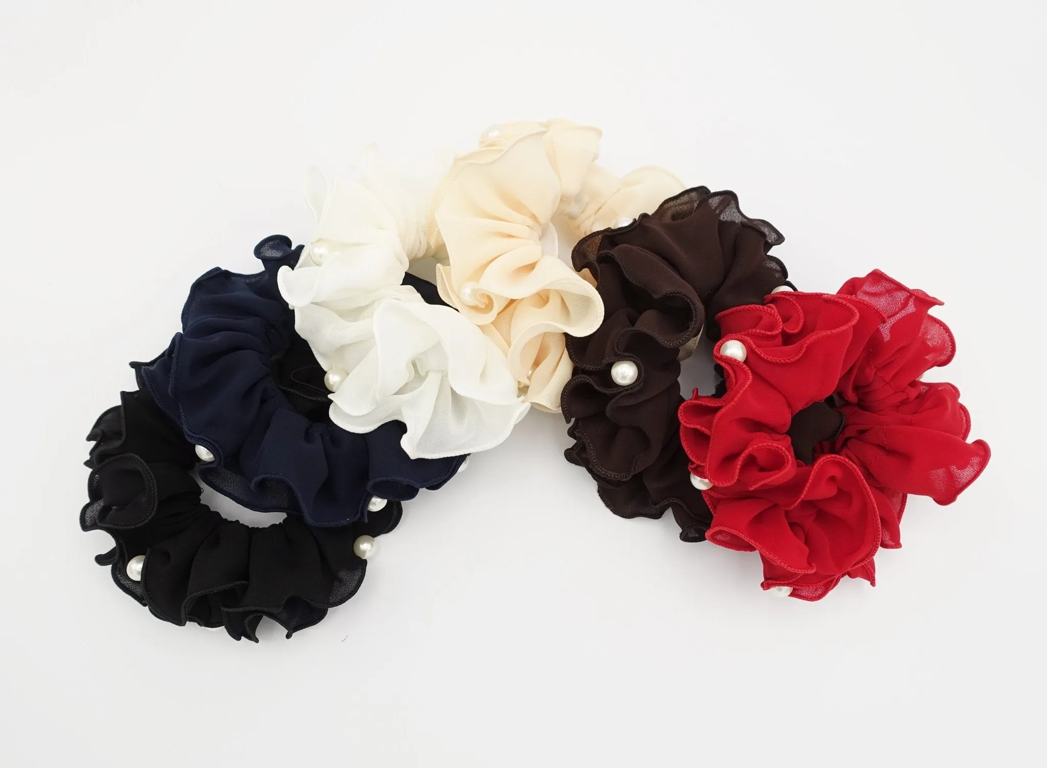 pearl decorated chiffon scrunchies women hair elastic scrunchie