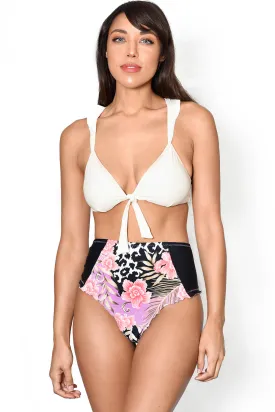 PEARL IVORY Ruffle Racerback Bikini Top