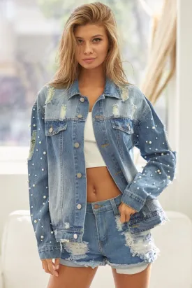 Pearl "BiBi" Distressed Denim Jacket