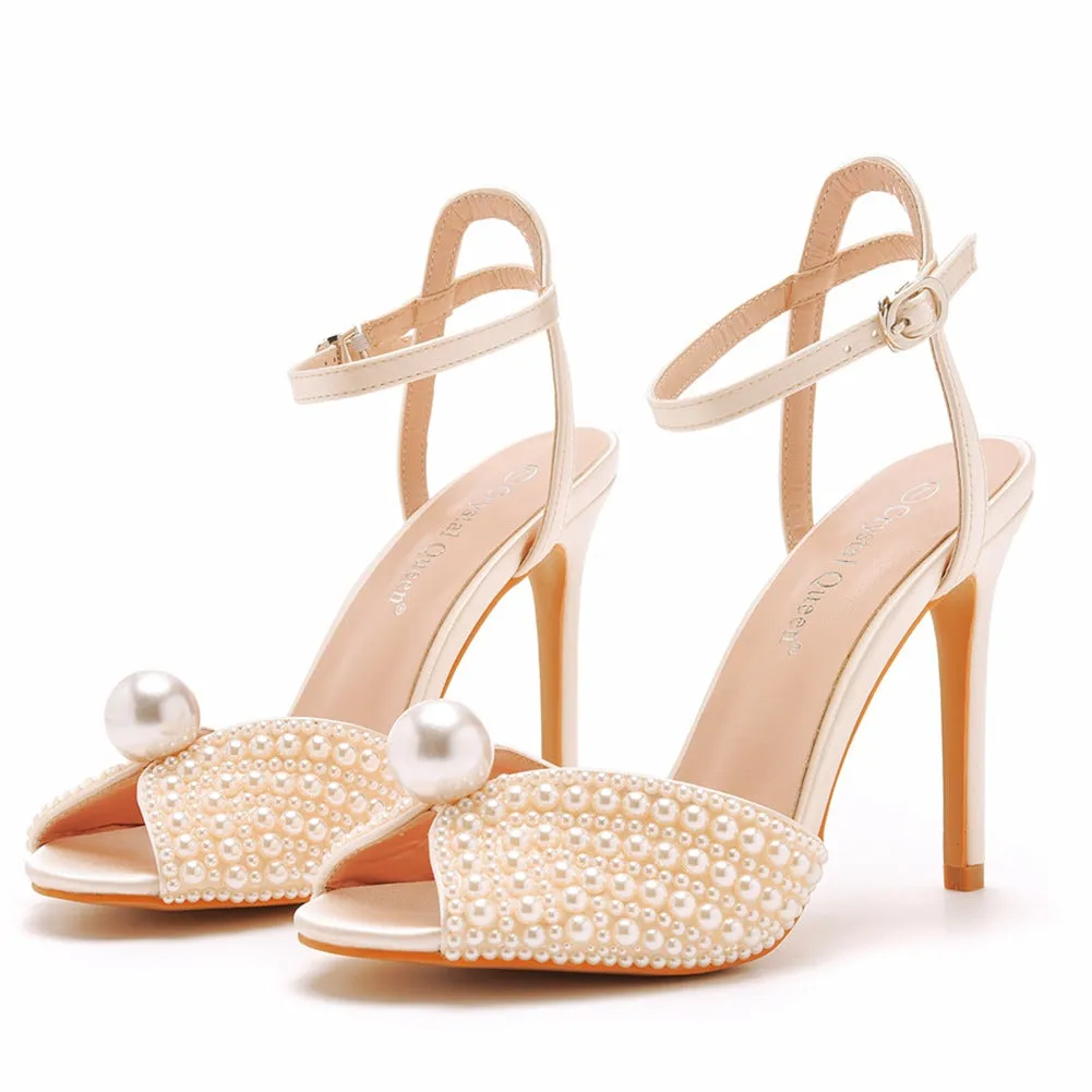 Peep Toe Elegant Faux Pearl Ultra High Heels