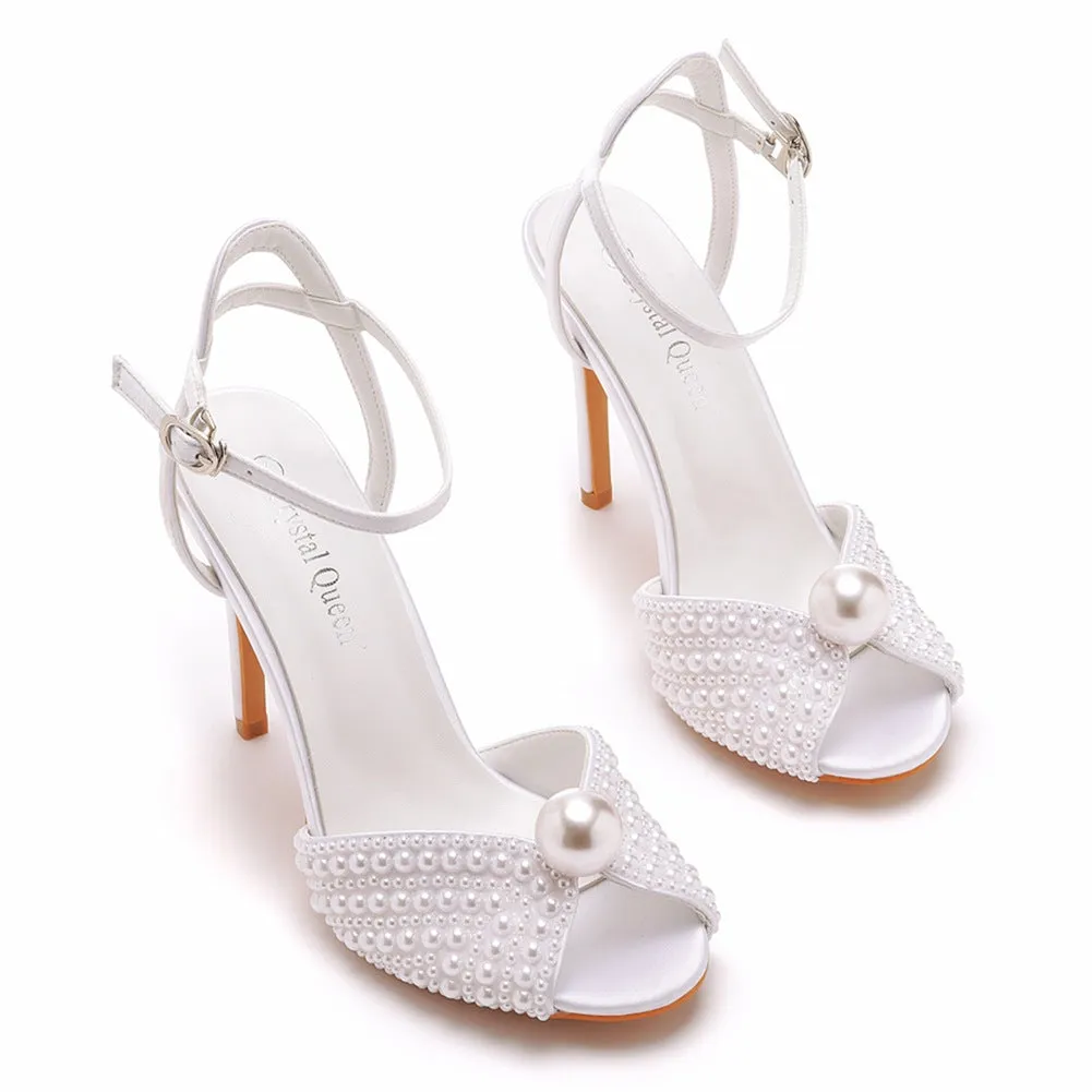 Peep Toe Elegant Faux Pearl Ultra High Heels