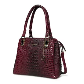 Pelle Luxur Women's Wine Red, Premium PU Satchel Bag, Medium Size with Zipper Closure