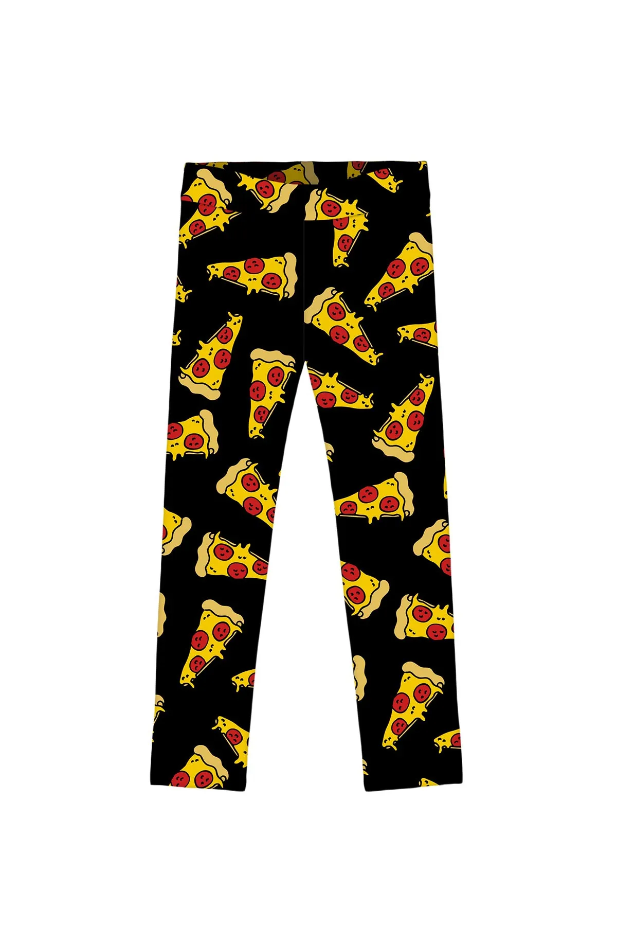 Pepperoni Lucy Black Pizza Printed Cute Leggings - Girls