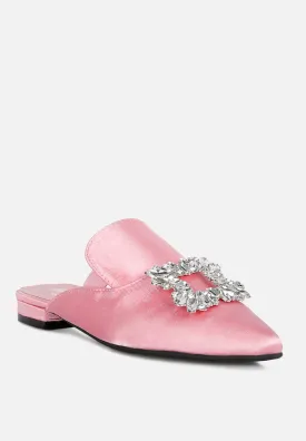 PERRINE Diamante Brooch Slip On Mules in Blush