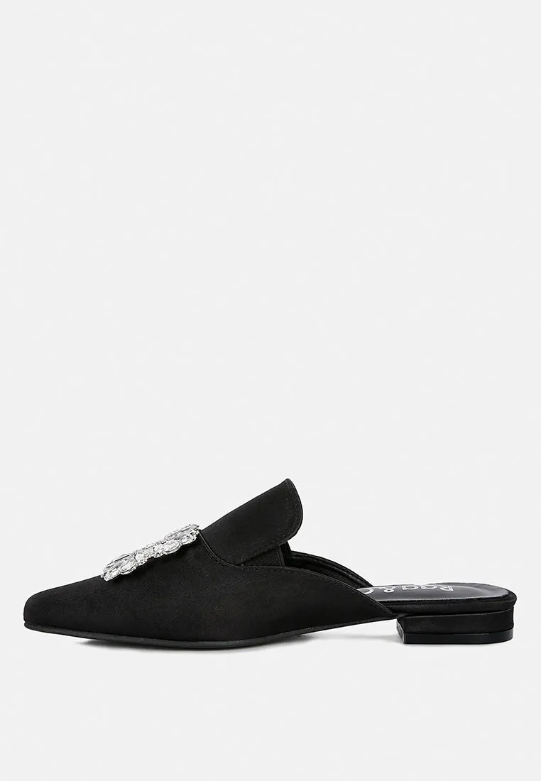 Perrine Diamante Brooch Slip On Mules