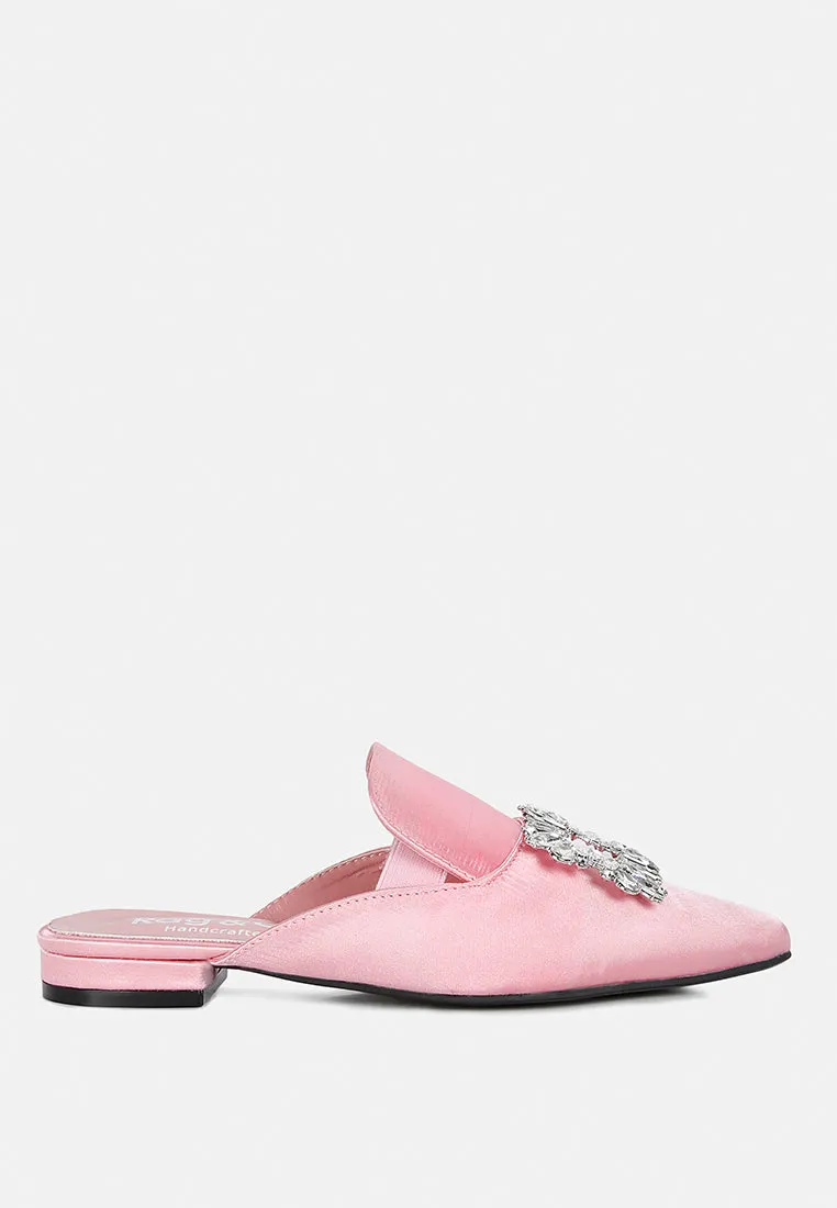 Perrine Diamante Brooch Slip On Mules