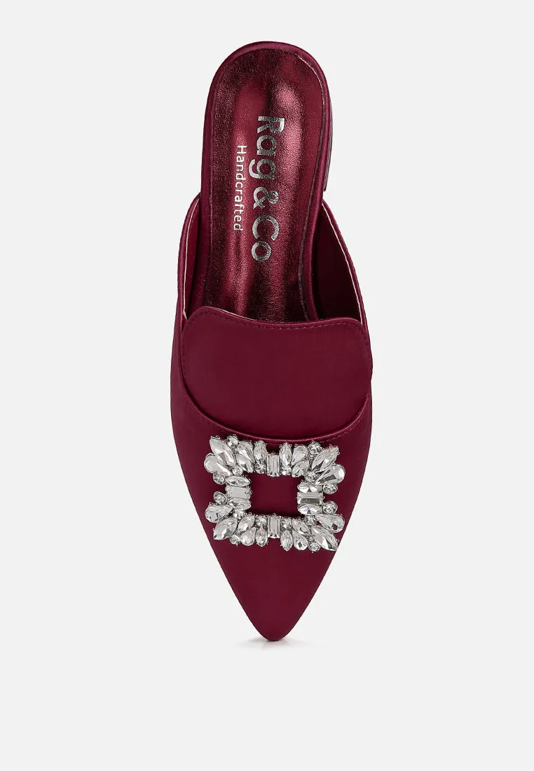 Perrine Diamante Brooch Slip On Mules