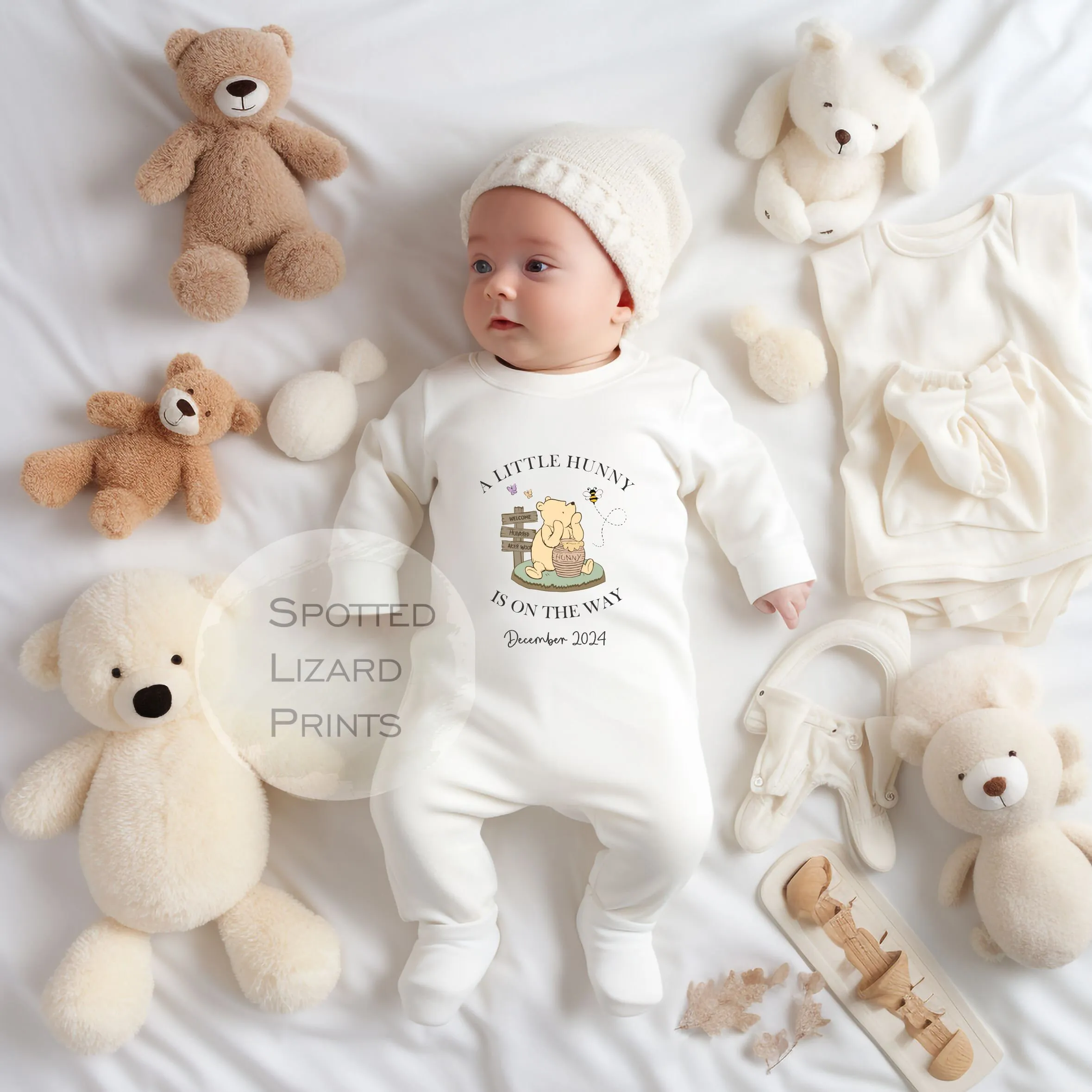 Personalised A Little Hunny is on the Way Classic Winnie the Pooh Baby Rompersuit or Baby Vest | New Baby Coming Home outfit, Baby announcement