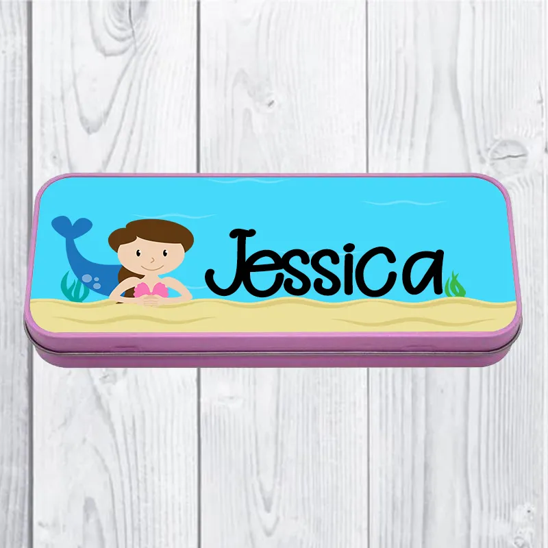 Personalised Printed Mermaid School Pencil Tin