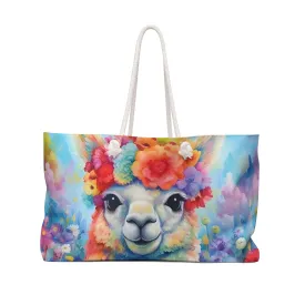 Personalised/Non-Personalised Weekender Bag, Llama, Large Weekender Bag, Beach Bag, Book Bag