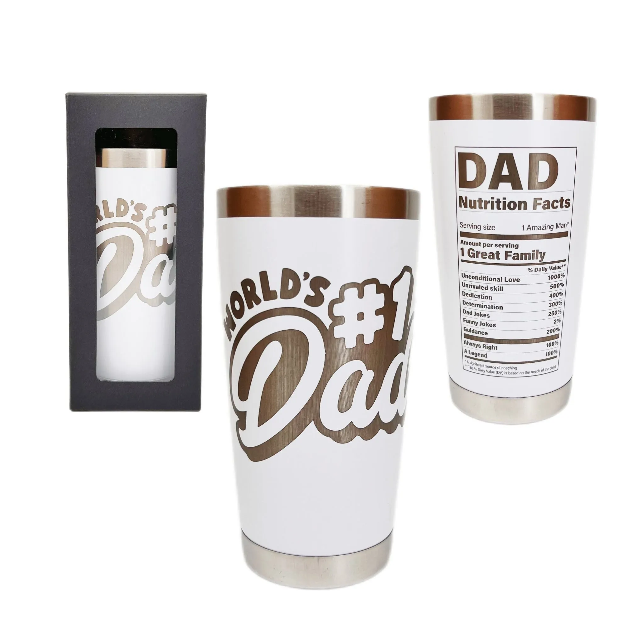 Personalized Engraved Tumblers, Best Dad Ever and Nutrition Fact Birthday Gift for Dad, 20oz Stainless Steel Custom Coffee Tumbler