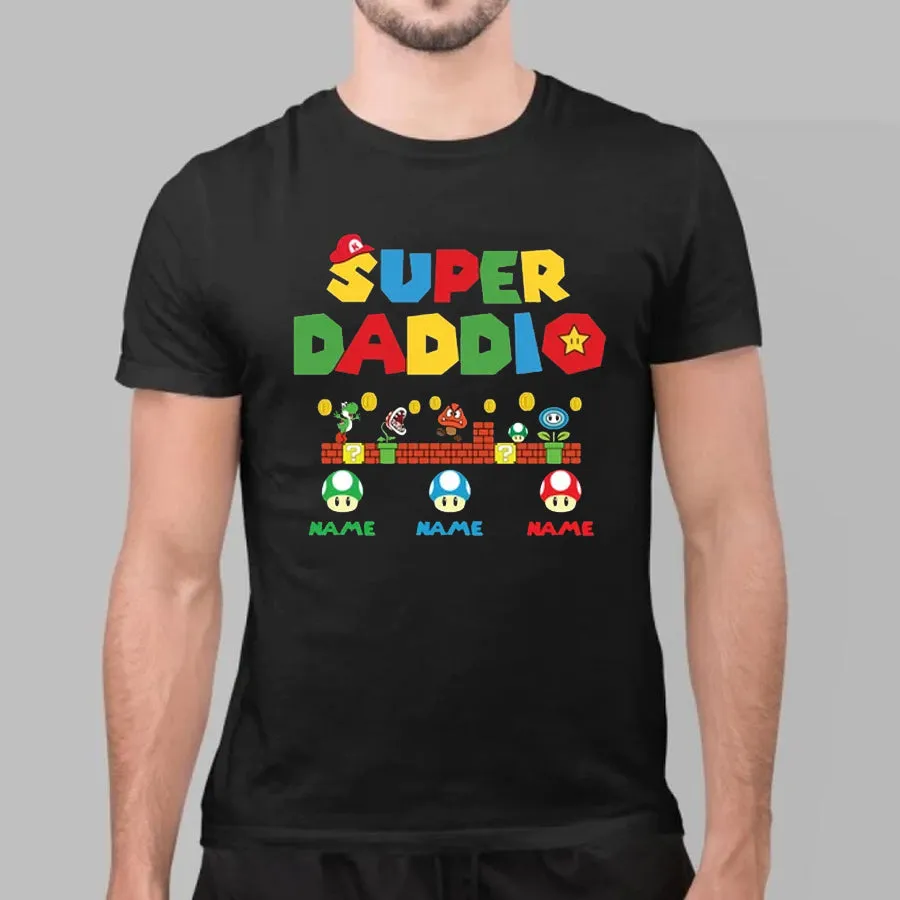 Personalized Super Daddio Game Shirt, Custom Kids Name Dad Shirt, Funny Father's Day Daddio Shirt, Super Dad Gamer Shirt, Personalized Kids