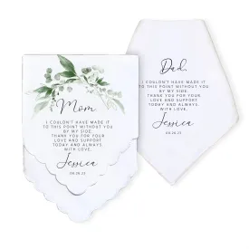 Personalized Wedding Handkerchief Set - Heartfelt Gift for Mother of the Bride - Thoughtful Customized Father of the Bride Gifts - Custom Gift Keepsake for Parents | Garland Greenery