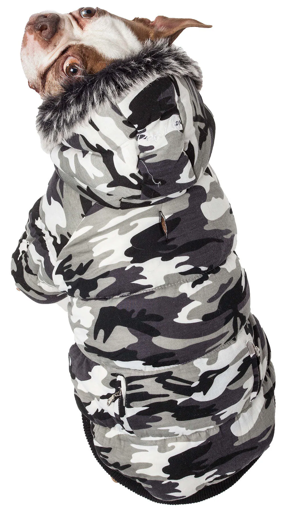 Pet Life Camo Dog Parka with Removeable Hood