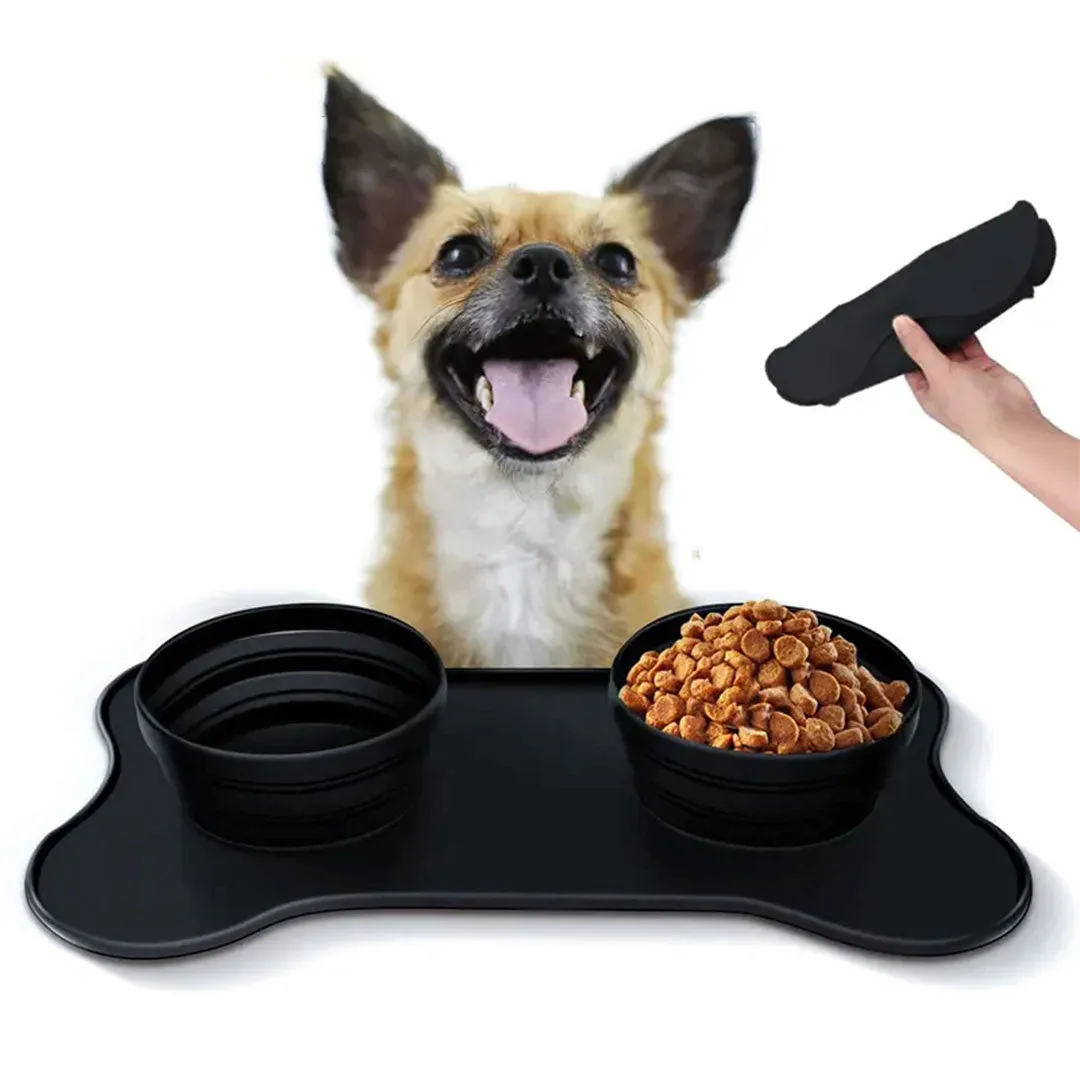 PetAffairs Portable Non-Toxic Silicone Double Pet Bowl