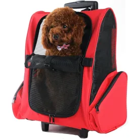 Petcomer Trolley Backpack Pet Carrier (Red)