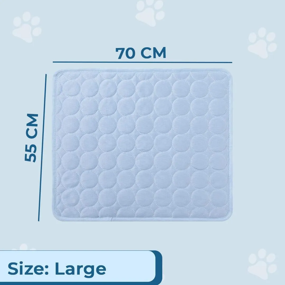 Petvit Rectangular Dog & Cat Bed|Premium Cool Ice Silk with Polyester with Bottom Mesh|Multi-Utility Self-Cooling Pad for Dog & Cat|Light-weight & Durable Dog Bed|ZQCJ001LB-L|Light Blue