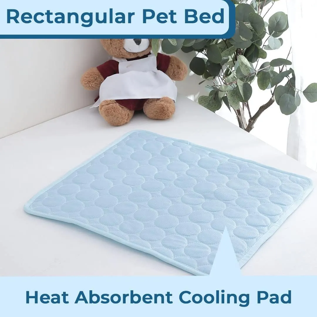 Petvit Rectangular Dog & Cat Bed|Premium Cool Ice Silk with Polyester with Bottom Mesh|Multi-Utility Self-Cooling Pad for Dog & Cat|Light-weight & Durable Dog Bed|ZQCJ001LB-L|Light Blue